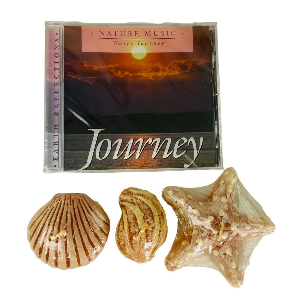 1997 Mood Music & Candlelight Gift Set Seashell Candles Water CD u  Vintage